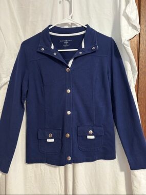 Karen Scott Navy Snap-Front Knit Jacket with Patch Pockets